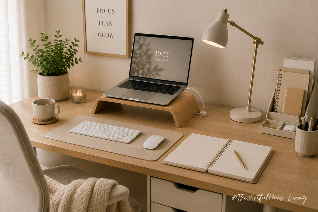 Clean home office desk with organised cable management