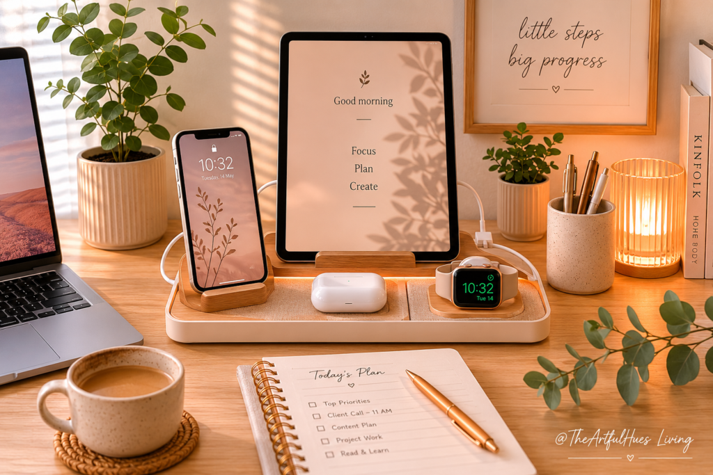 Charging station for home office cable organization