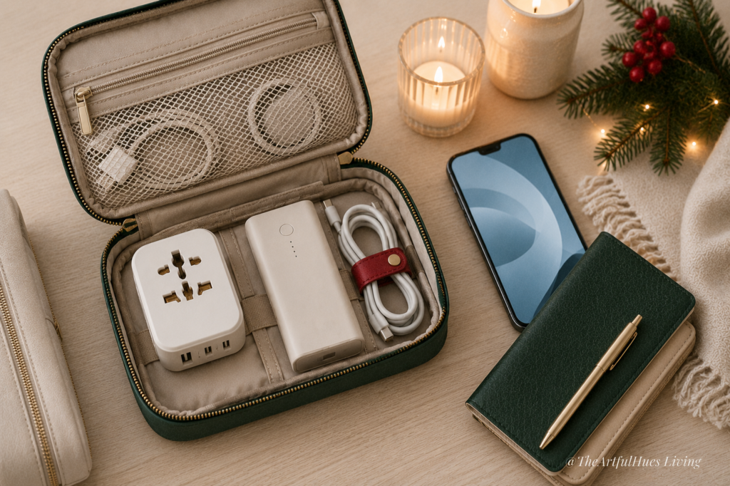 Universal travel adapter and portable charger for Europe winter travel